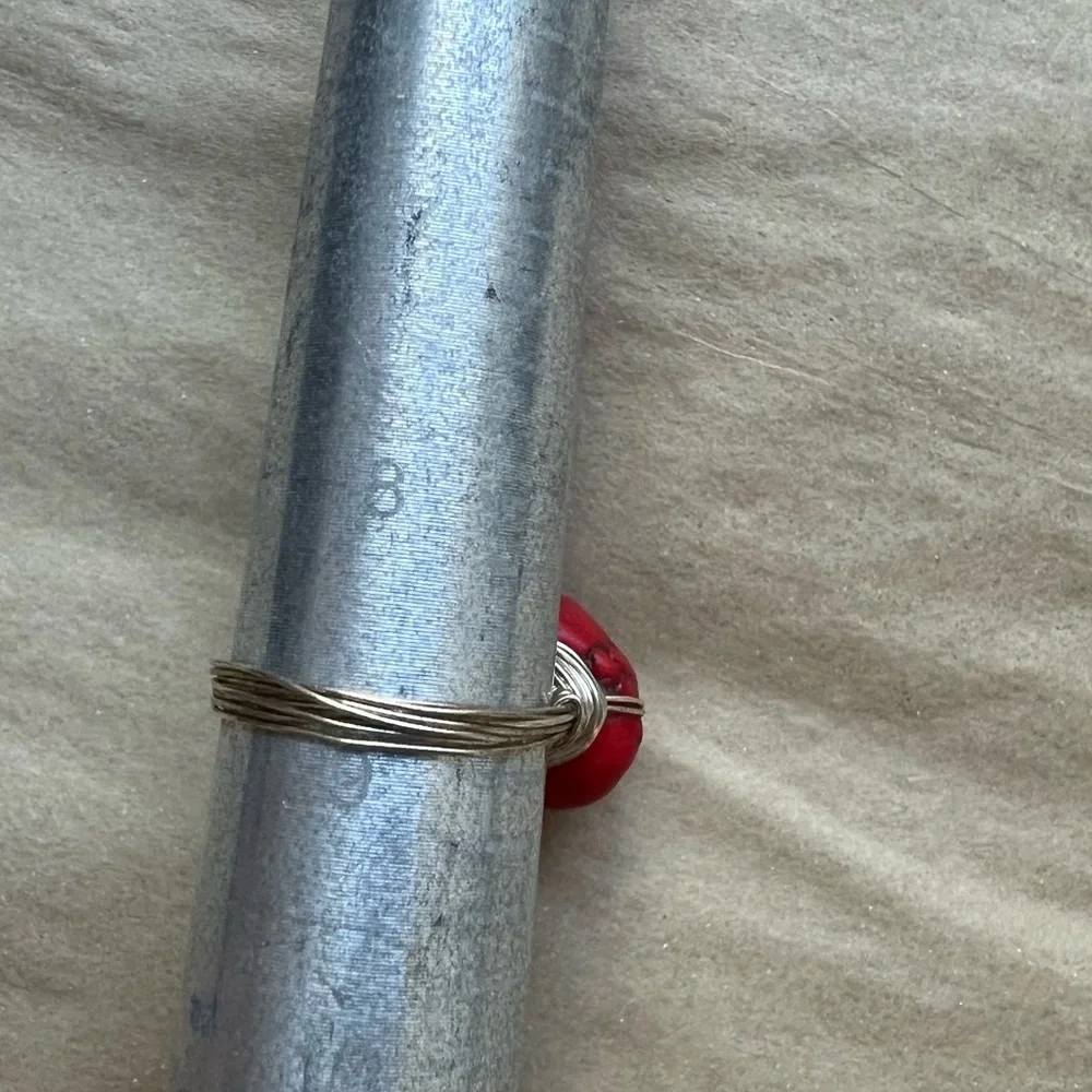 Red Coral Stone Silver Nest Ring Size 9 boho southwestern western artisan